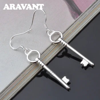 Aravant 925 сребърен ключ обеци за жените момичета Модни бижута подаръци