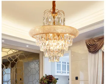 Безплатна Доставка D55cm Модерен Златен Медальон Лампа Спалня Кафе Бар Hanglamp Crystal Abajur Лампа За Ресторанти Осветление