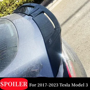 За 2017 18 19 20 21 22 23 Tesla Модел 3 Задната част на Капака на багажника на Автомобила Спортен Спойлер, Калници Черни въглеродни влакна Външен Тунинг Аксесоари Част