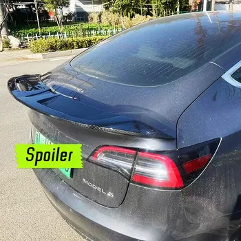 За 2017 18 19 20 21 22 23 Tesla Модел 3 Задната част на Капака на багажника на Автомобила Спортен Спойлер, Калници Черни въглеродни влакна Външен Тунинг Аксесоари Част