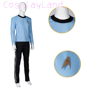 Звездата на странни нови светове Д-р М'Бенга Cosplay Костюм за възрастни мъже Синя униформа костюм Пълен комплект дрехи с емблемата на Хелоуин