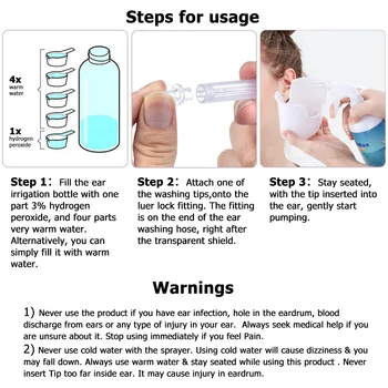 Комплект за премахване на ушна кал Система за измиване на напоителни бутилки с почистващ топчета Резба капачка спринцовка за колби за безопасност на възрастни и деца, Грижи за ушите