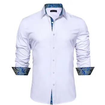 Луксозни мъжки ризи, копринени, с дълъг ръкав, бяла, обикновена, сини, в цветенце, приталенные мъжки блузи, пролетно-есенни ежедневни блузи, Бари Уонг