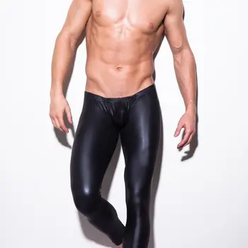 Модерен мъжки кожени панталони с отворена промежностью, секси гей-секс на открито, мотоциклетни стегнати спортни гащи за фитнес, клубна танцови за партита