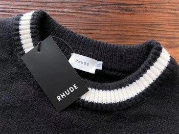 Нов жаккардовый пуловер с надпис Rhude за мъже и жени, ежедневни блузи оверсайз