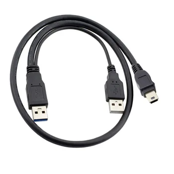 Нов съединител USB 2.0 + мини 5 пинов конектор OTG Data Power Y кабел-сплитер за мобилен твърд диск HDD
