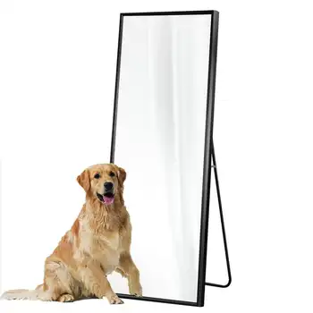 Огледало в Рамка От Алуминиева Сплав Правоъгълна Подова Огледало в цял Ръст, Цвят Черен