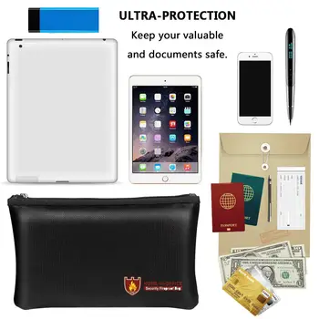 Огнеупорни Чанти за документи, Водоустойчив и Огнеупорна чанта с Огнеупорни цип за iPad, Пари, Бижута, Паспорт, Съхранение на документи