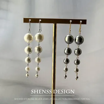 Подобрени елегантни обеци с перли от сребро s925 проба с наклон под формата на миди