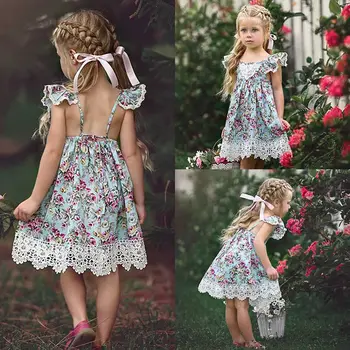 Рокли за момичета 2-7 години, лятна рокля за малки момичета, детски дрехи, бельо рокля-пакетче с цветен модел, ежедневни рокли принцеса, детски дрехи