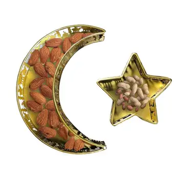 Сервировочный тава Eid Moon Star, желязо художествена прибори, съд за съхранение на десерти, плодове и мезета, ислямска домашно парти, декорация